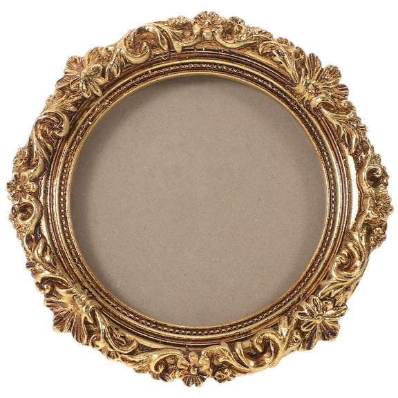 HINTRMENT Ornate Golden Resin Picture Frame Graceful Circular Shape for Tabletop Use