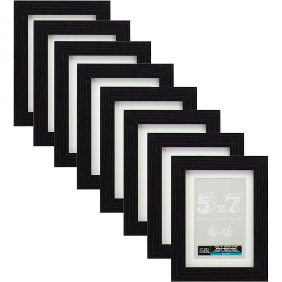 5" x 7" Black Belmont Picture Frame with 4" x 6" Mat by Studio Décor - Pre-attached Hanging Hardware, Horizontal or Vertical Display - MDF, Bulk 8 Pack