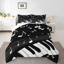 Manfei Piano Bedding Comforter Set,Music Instrument Twin Comforter Sets,White Black Bedding Set For Boys Kids,Lightweight Bedroom Decorative Reversible,2-Piece