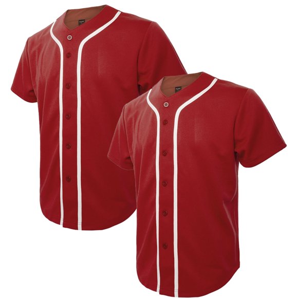 TOPTIE 2 Pack Men's Baseball Jersey Button Down Jersey Short Sleeve Shirt-Red Red-XL
