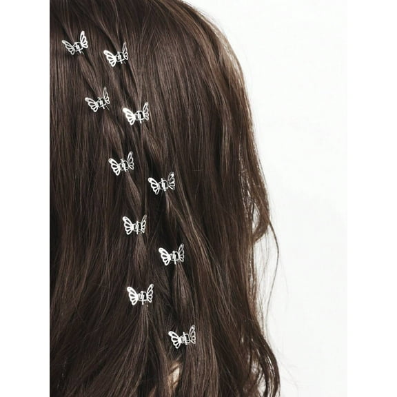 10 silver hollow butterfly hair clips, sweet butterfly design hair clips, suitable for women and girls, decorative hair accessories, claw clips for holiday outfits