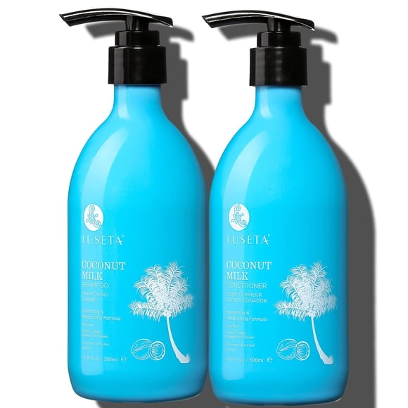 L LUSETA Coconut Milk Shampoo & Conditioner Nourishing & Moisturizing Hair Sulfate & Paraben Free Keratin & Color Safe 16.9oz Each
