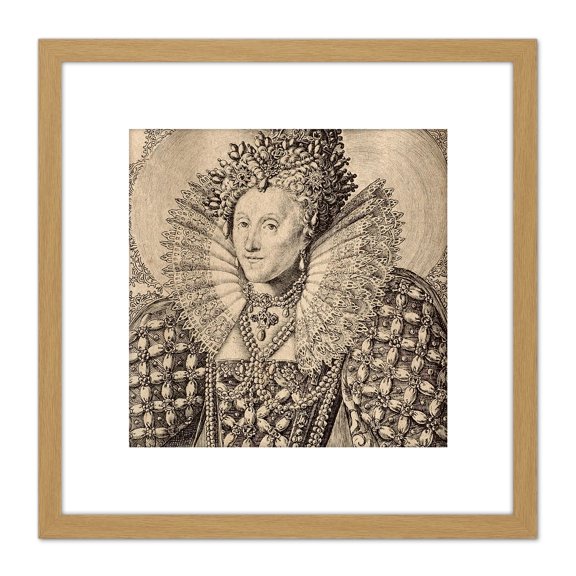 Queboorn Queen Elizabeth England Engraving 8X8 Inch Square Wooden Framed Wall Art Print Picture with Mount