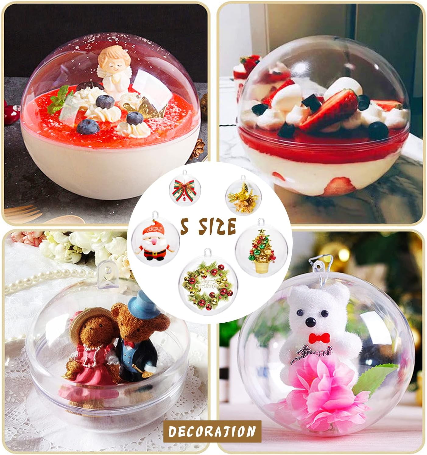 Topboutique 50 Pcs Clear Fillable Ornaments Ball Transparent DIY Craft Ball 5 Size Christmas Ornament Ball Acrylic Fillable Ball Plastic Decorative Hanging Ornaments Ball for Christmas Tree Decor