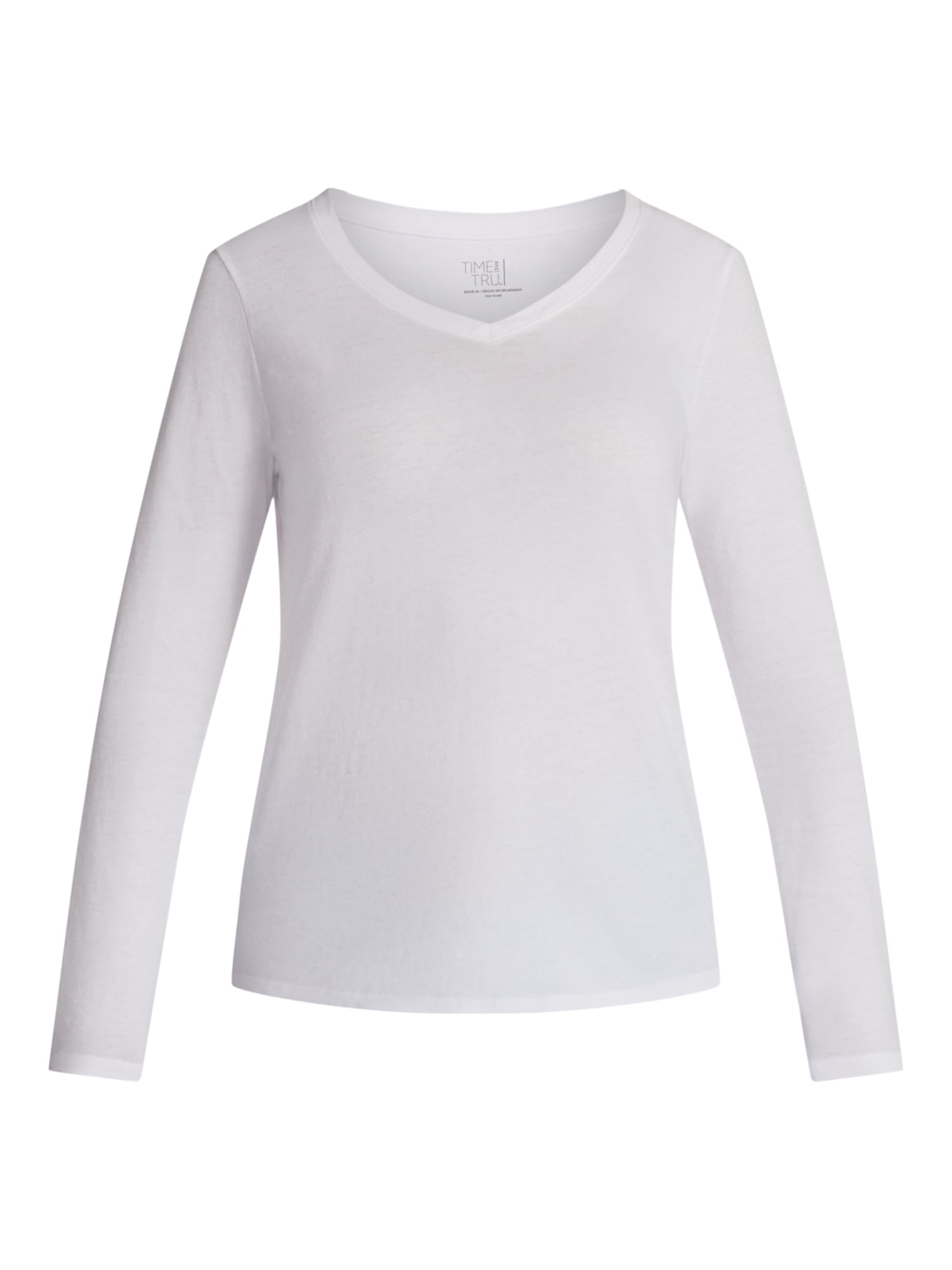 Time and Tru Women's Cotton V-Neck Tee with Long Sleeves, 2-Pack, Sizes XS-XXXL