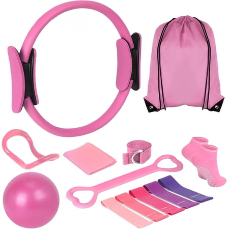 TYPPKMM Yoga and Pilates Set with Ball, Portable, Pink