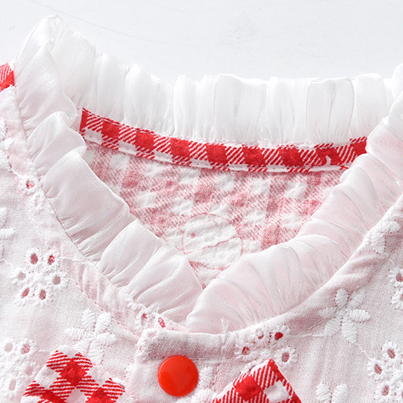 Yuncity Girls Jumpsuit Short Sleeve Crew Neck Plaid Romper Summer Leisure Relaxed Daily Wear Kids Onesie Sized 3-6 Months Red