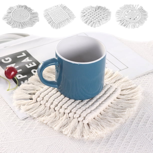 Posavasos tejidos Bohemian con flecos en borla - Manteles individuales resistentes al calor engrosados para proteger la mesa, set de 4