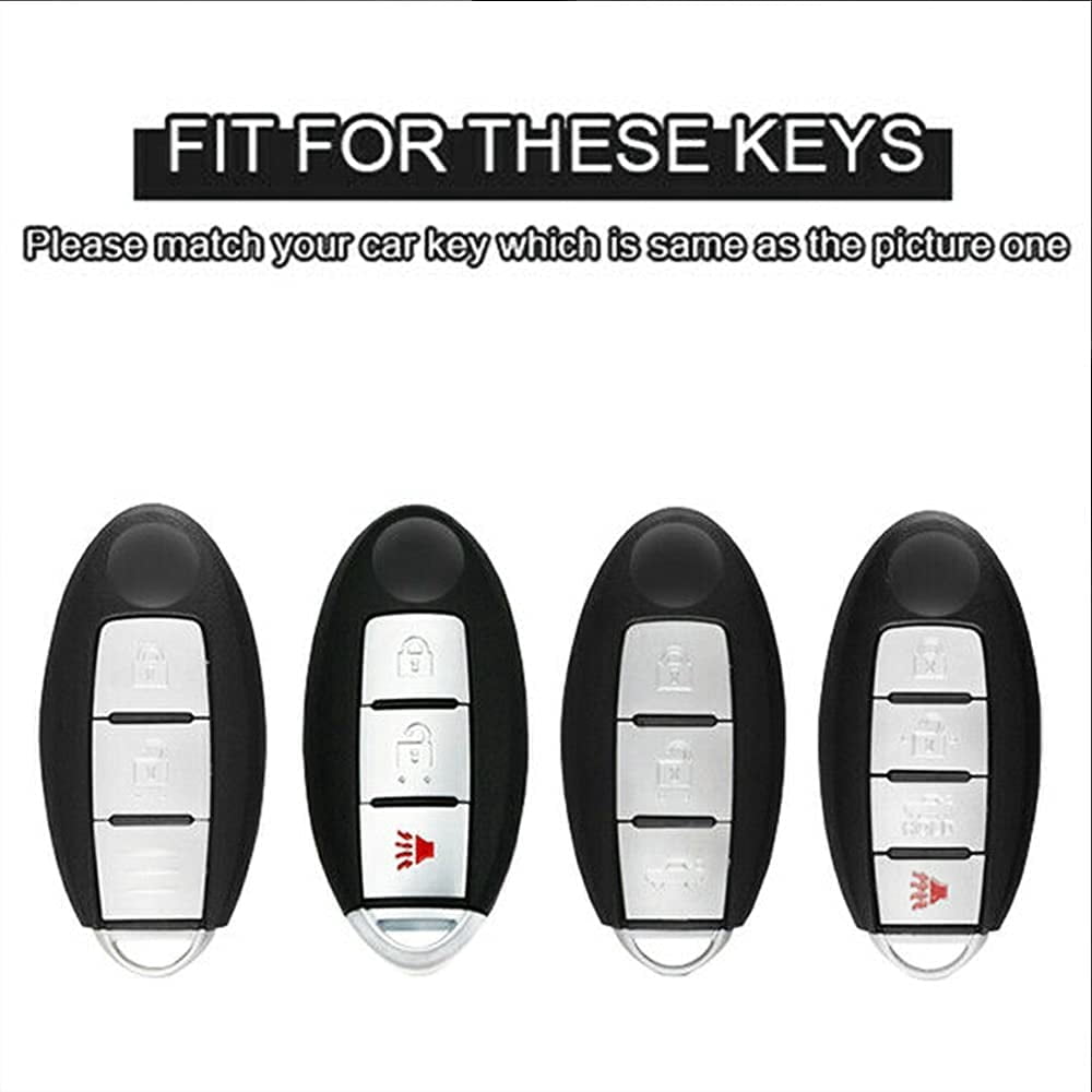 For Nissan key fob cover 3 button, Metal Key Fob Case for Nissan Altima Maxima Murano Rogue Sentra 370z Pathfinder Series Key Holder with Keychain (Grey)