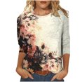 thumbnail image 2 of Fesfesfes T Shirt Pack Women's Summer Casual Crewneck 3/4 Sleeve T-Shirts Floral Print Fit Basic Tops Tees Blouses 4(S), 2 of 6