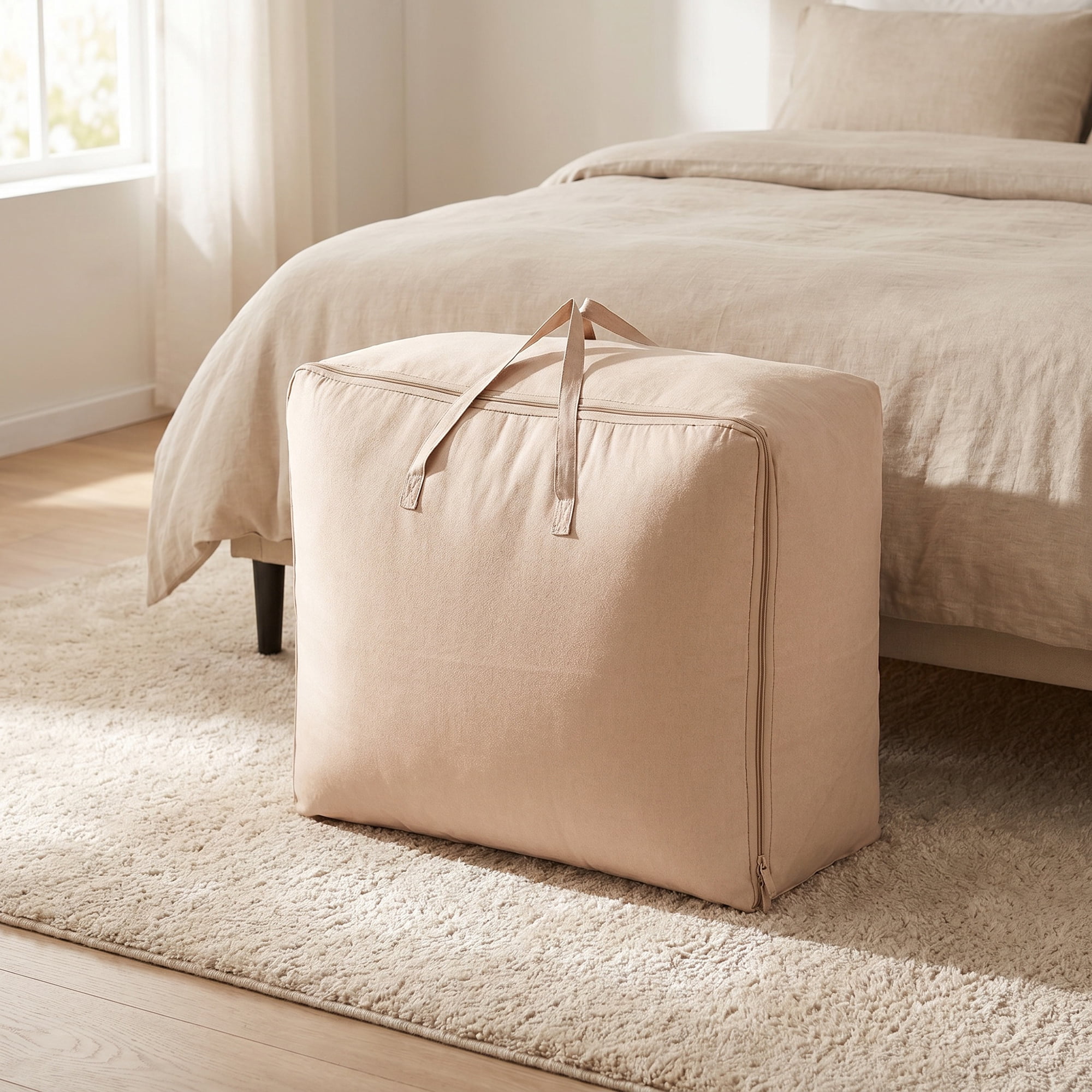 Unique Bargains Cation Fabric Storage Duffel Large Zipper Carry Bag Beige 23.6"x19.7"x9.8"