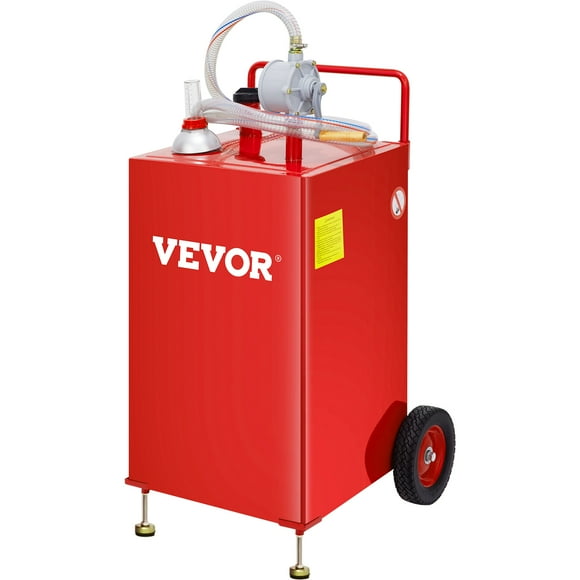 VEVOR 30 Gallon Fuel Caddy, Gas Storage Tank & 2 Wheels, with Manuel Transfer Pump, Gasoline Diesel Fuel Container for Cars, Lawn Mowers, ATVs, Boats, More, Red