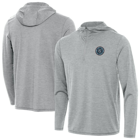 Men's-Antigua  Heather Gray New York City FC Tidy Quarter-Zip Pullover Hoodie