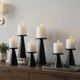thumbnail image 1 of Juego de 6 portavelas de hierro negro, juego de 6 portavelas decorativas de hierro de 4 y 4.7 y 6.4 pulgadas de alto, elegante soporte para velas LED y de cera, conos de incienso, spa bodas (velas no, 1 of 14