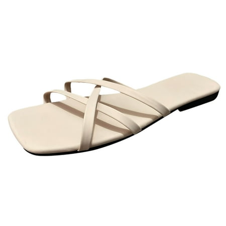 

PEASKJP Summer Sandals for Women Women s Samantha Flat Strappy Lace-Up Sandal (White 7)