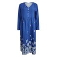 thumbnail image 3 of Moda mujer verano estampado casual cuello pico botón manga larga vacaciones bolsillos vestido Fridja  yut5982, 3 of 4
