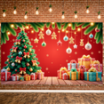 thumbnail image 6 of Red Background Christmas Banner Christmas Tree Xmas Display Gift Boxes Golden Bells Holiday Backdrop for Christmas Party Home Celebration Xmas Gathering, 6 of 9