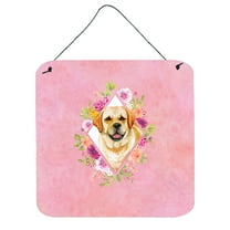 Carolines Treasures CK4149DS66 Golden Retriever Pink Flowers Wall or Door Hanging Prints 6x6 multicolor