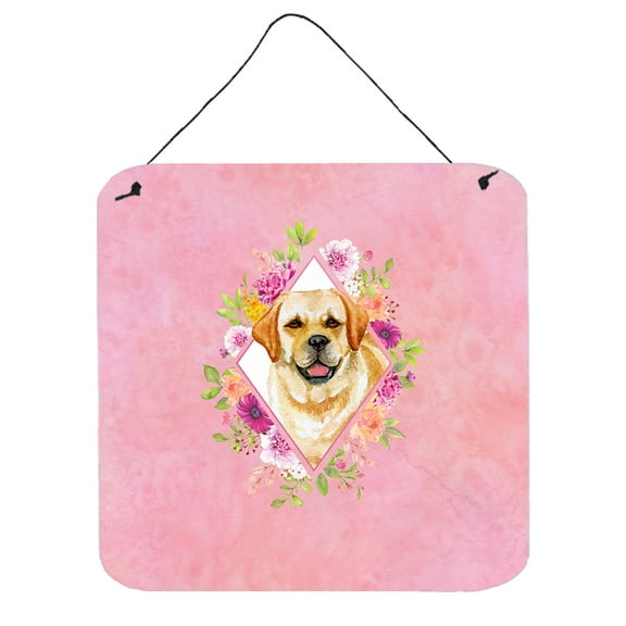 Carolines Treasures CK4149DS66 Golden Retriever Pink Flowers Wall or Door Hanging Prints 6x6 multicolor
