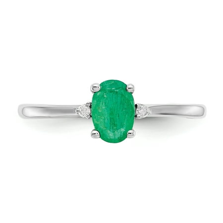 10k White Gold Diamond Green Emerald Birthstone Band Ring Size