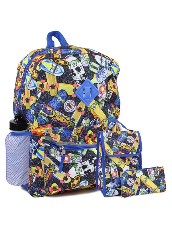 Boys Skateboards Backpack 5-Pc Lunch Bag Pencil Case Water Bottle by MAD