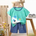 thumbnail image 4 of Paguaki Summer Toddler Girl Clothes 2t 3t 4t 5t rabbit dino Embroidered Baby Girl Outfit 2 Piece Crew Neck Striped Shirt Shorts Set, 4 of 4