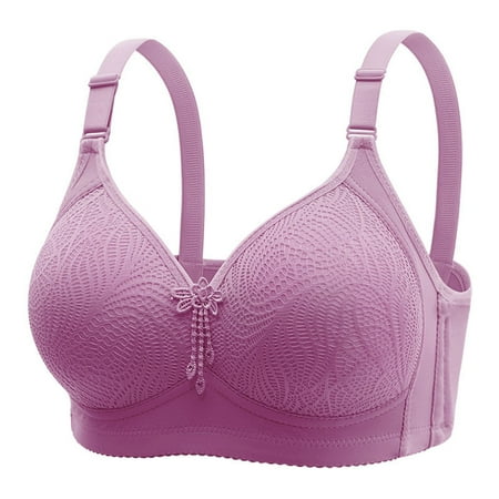 Support Wireless Bra Women No Underwire Bra Feature V-Neck Balconette Bra Style W-872 Hook and Eye Closure Lace Bralettes Purple M