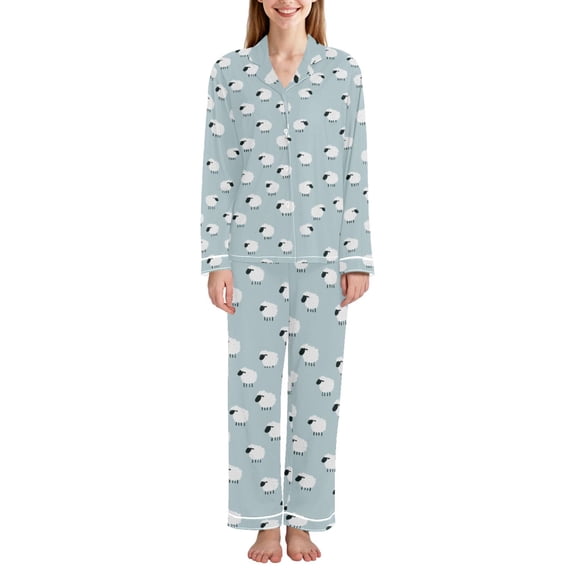 FORMRS Womens Pajama Set Long Sleeve Top and Pants with Pockets Soft Comfy Lounge Sleepwear, Sizes S-2XL, Cartoon Sheep Pattern