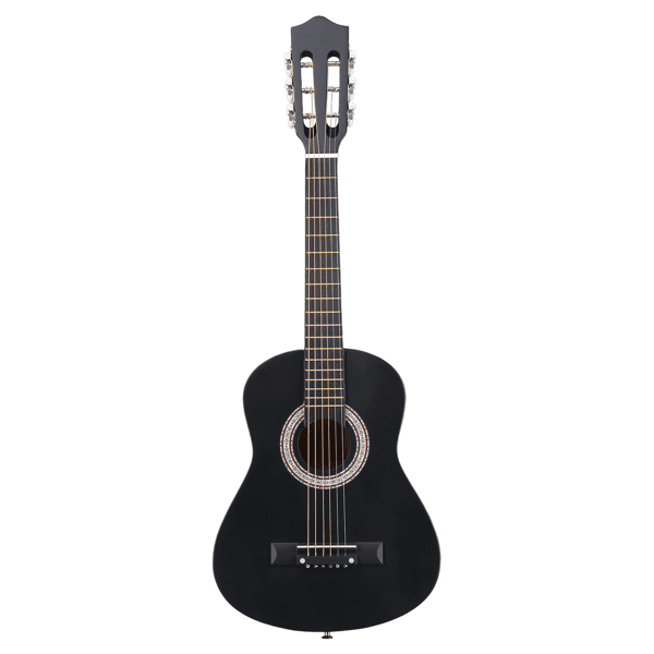 30in Round Acoustic Guitar with Picks, Strings, Capo, Case, Tuner, and Strap (Matte Black)