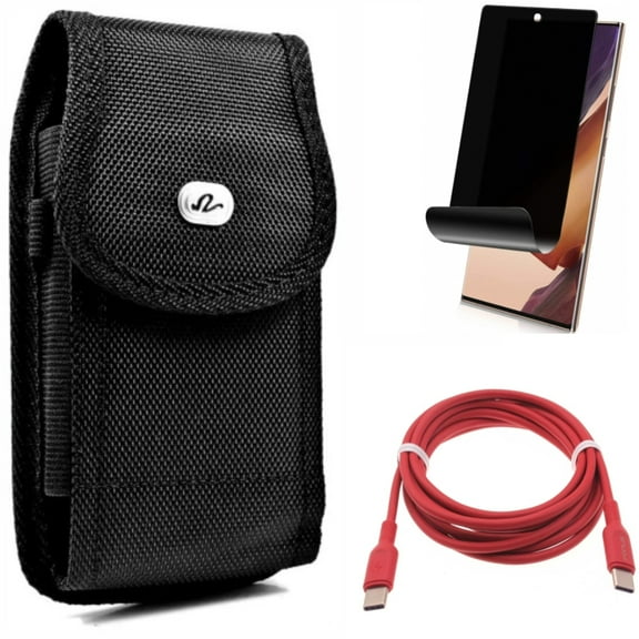 Case Belt Clip & Red 6ft Long Cable & Privacy Screen Protector for Samsung Galaxy Note 20 Ultra (6.9") - Combo with Rugged Holster & USB-C to Type-C PD Fast Charger & TPU Film Anti-Peep