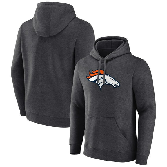 Men's Charcoal Denver Broncos Primary Team Logo Fitted Pullover Hoodie