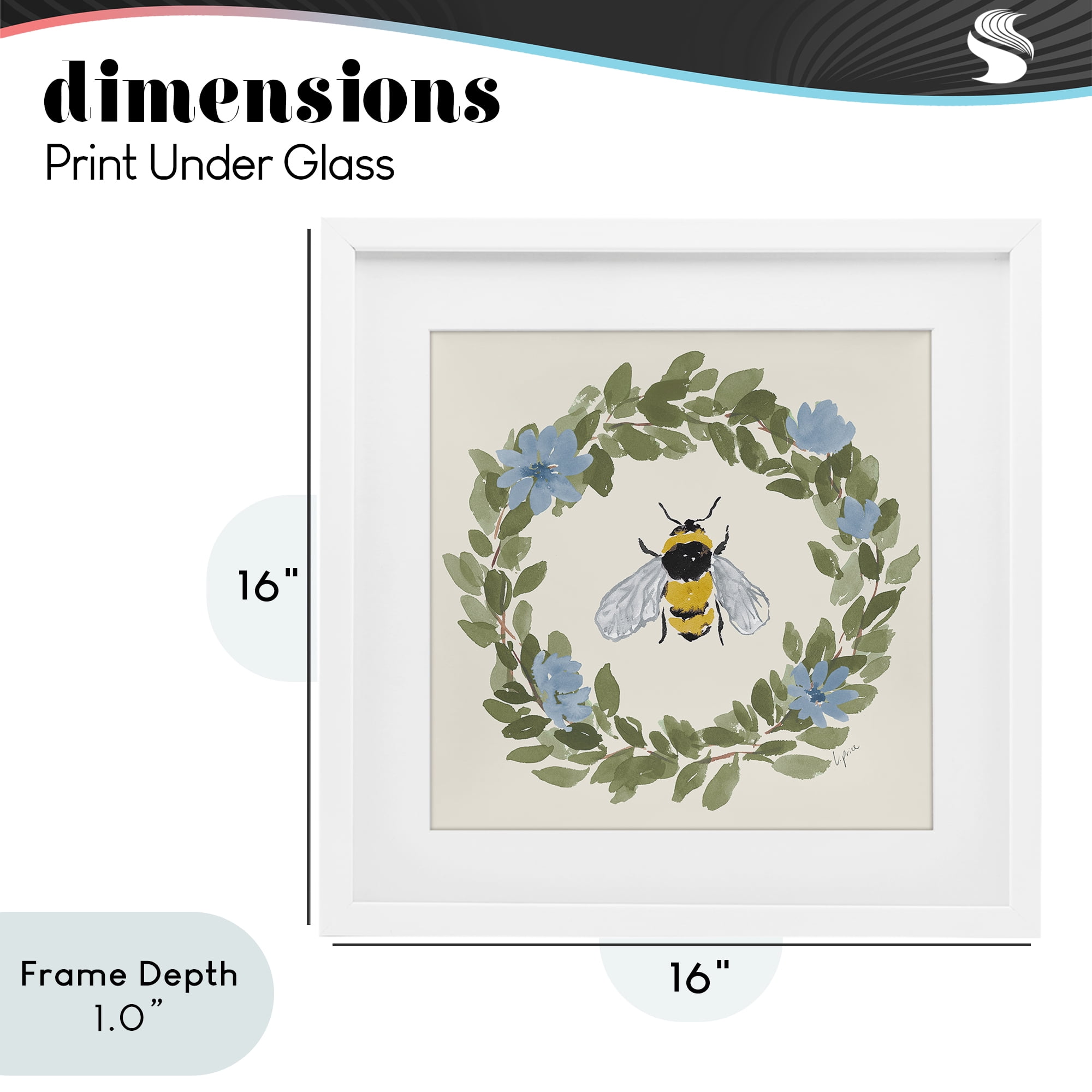 Stupell Industries Floral Wreath Bee Celebration White Framed Print Under Glass, design by Lucille Price