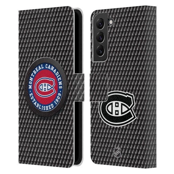 Head Case Designs Officially Licensed NHL Montreal Canadiens Puck Texture Leather Book Wallet Case Cover Compatible with Samsung Galaxy S22+ 5G