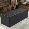 thumbnail image 2 of Safeplus Folding Storage Ottoman Bench, 45" Large Ottoman Space-Saving Bench,Faux Leather Storage Chest with Memory Foam,Footrest Padded Stool Seat for Bedroom Toy Chest, Black,Leather, 2 of 15