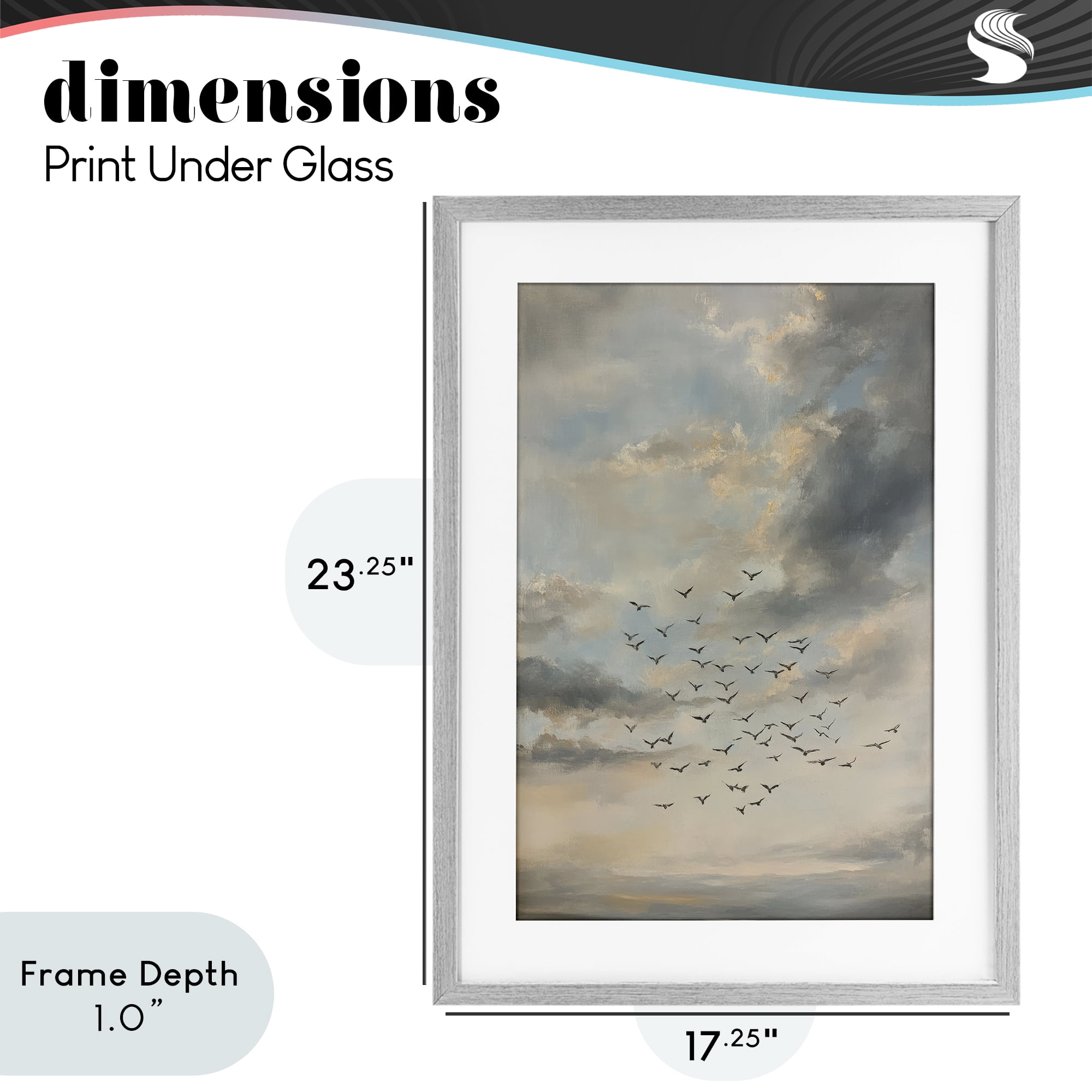 Stupell Industries Birds in the Clouds at Dusk Gray Framed Print Under Glass, design by Petal Prints Design