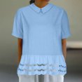 thumbnail image 2 of Lovskoo Summer Tops for Women 2024 Doll Collar Short Sleeve Doll Collar Solid Color Lace Tops Shirts Blouse Blue, 2 of 7