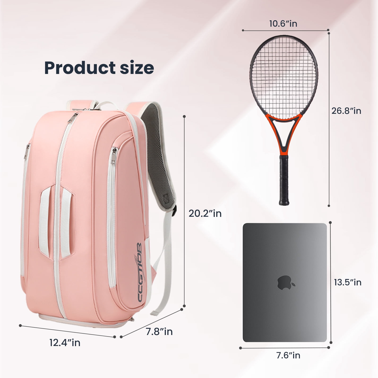 CCGTIOR Multi-Use Beach Tennis Bag For Sport Convertible Padel Backpack - Laptop Sleeve, Ball Sleeve, Fence Hook, Easy Access,Shoe Compartment (Pink)