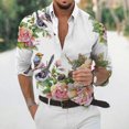thumbnail image 3 of Camisas casuales holgadas con estampado de pájaros de manga larga para hombres y mujeres, blusas de calle de gran tamaño para uso diario, camisetas vintage de manga larga con solapa, 3 of 5