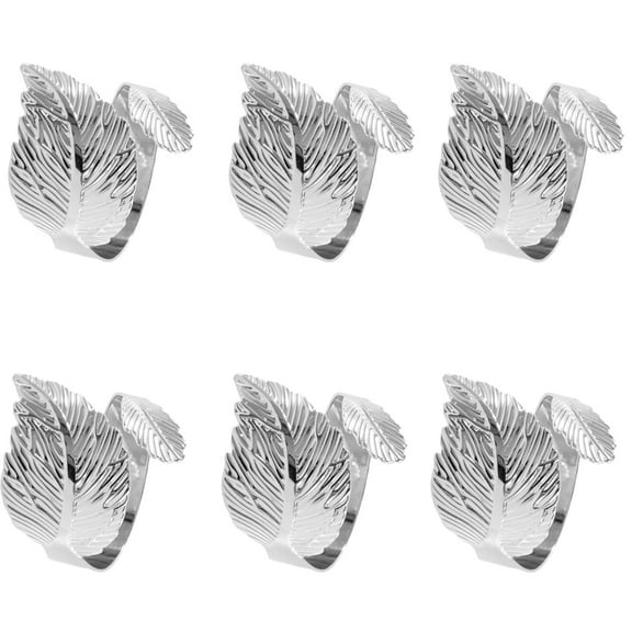 RUISINERY Pack Of 6 Sophisticated Gold or Silver Leaf Napkin Rings Elegant Metal Design Napkin Holders For Dining Table Decors