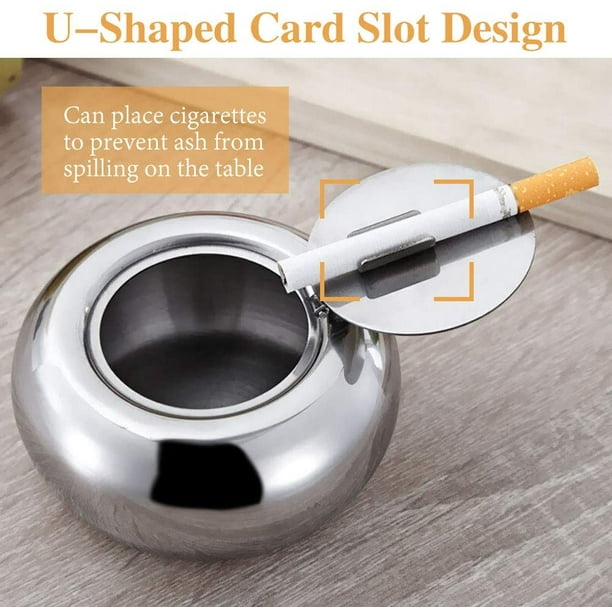 Windproof Ashtray with Lid,Cigarette Ashtray for Outdoor or Indoor Use,  Modern Flip Top Stainless Steel Ashtray for Smokers,Ash Tray Holder  Suitable for Car Tabletop,Office,Patio & Home Decoration 