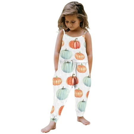 

DAETIROS Exquisite Cartoon Daily Jumpsuit Funny Print Sling Toddler Baby Girl One-piece Rompers White