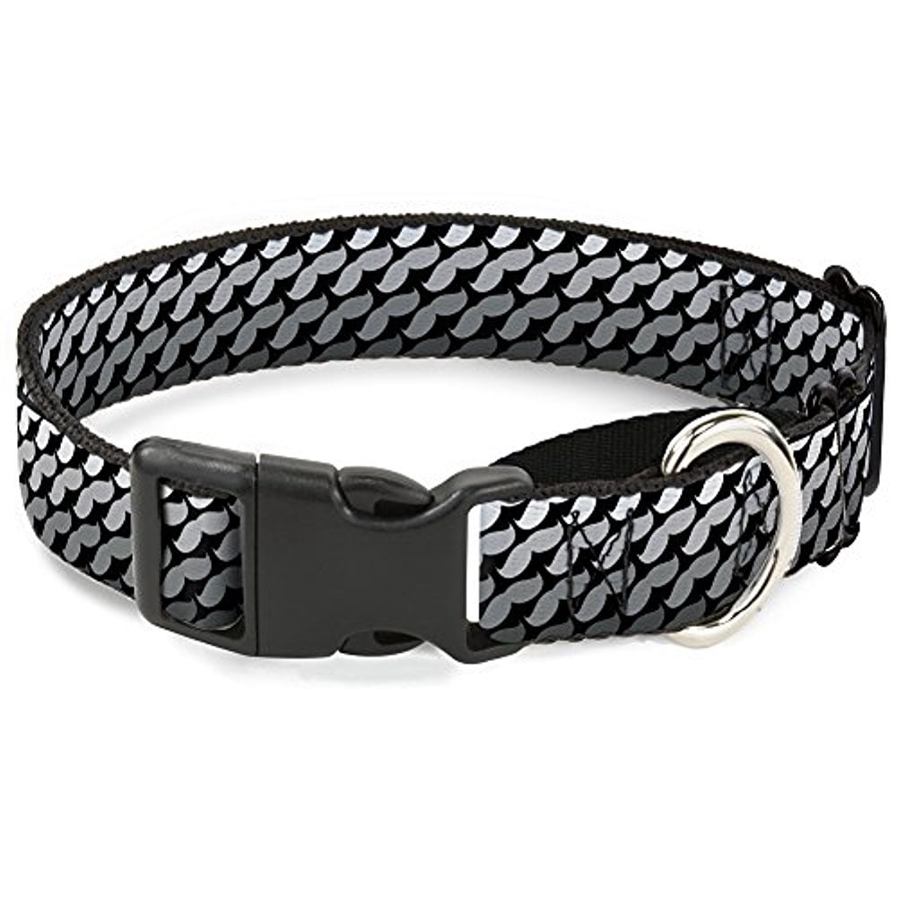 Buckle-Down Martingale Dog Collar - Mustache Monogram Black Grays - 1" Wide - Fits 15-26" Neck Size - Large