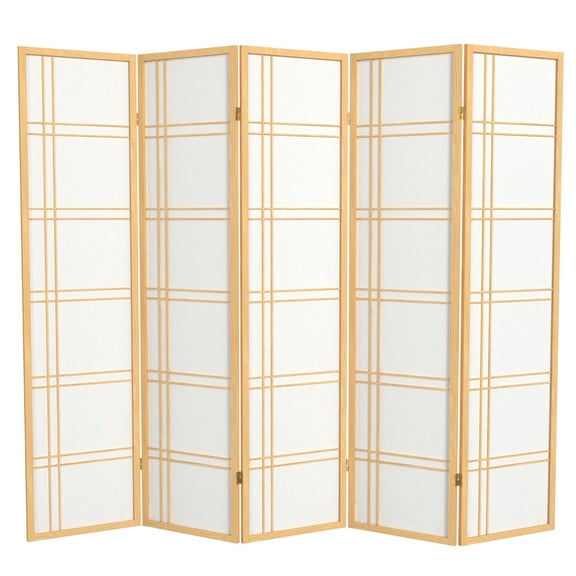 6 ft. Tall Double Cross Shoji Screen - Natural - 5 Panels