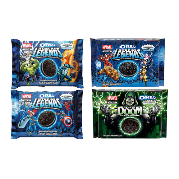 Oreo x Marvel Limited Edition Chocolate Sandwich Cookies – 4 Pack Set (Issues 1–4 Collectible Packs)