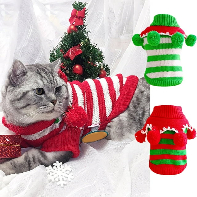 Christmas Striped Cat Sweaters Kitty Sweater for Cats Knitwear,Small Dogs Kitten Clothes Male and Female,High Stretch,Soft,Warm, Suitable for Winter Xmas