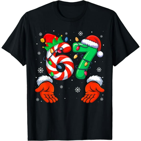 Funny Six Seven 6 7 Meme Christmas Family Xmas Santa Elf T-Shirt tee