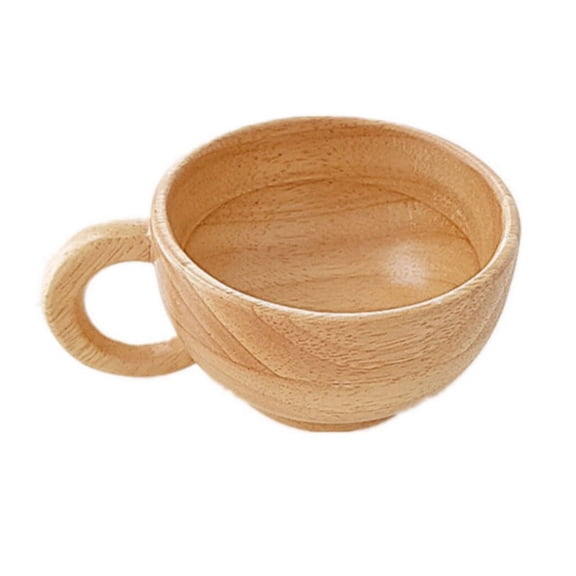 165Ml Natural Wood Cup Reusable Environmental Protection Coffee Milk Wine Glass with Handle Insulated Water Cup-A