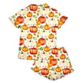 thumbnail image 6 of Likimi Child Girls Halloween Pajamas Set With Ruffles Short Sleeve Hallowmas Pumpkin Print Lapel Pjs Tops With Shorts For Party Fashionable Homewear Set Size 3-4 Years, 6 of 7
