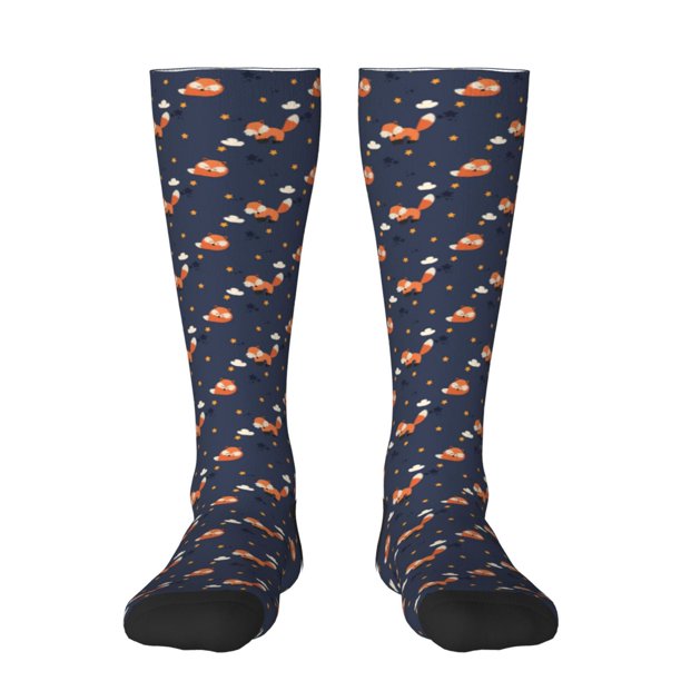 Fotbe Cartoon Fox Calcetas Divertidas Estampadas para Hombre y Mujer, Calcetas de Algodón hasta la Rodilla para Caminar, Correr, Enfermería y Embarazo