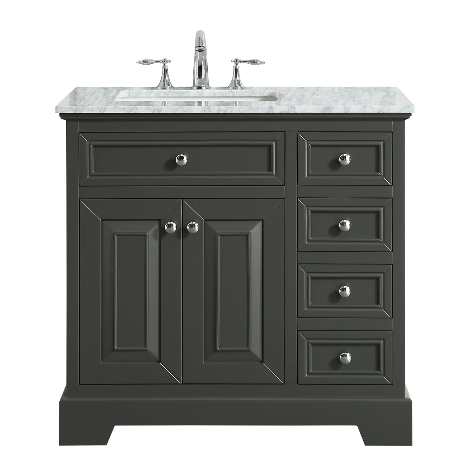 Eviva Monroe 36 in. Gray Bathroom Vanity with White Carrara Marble Top